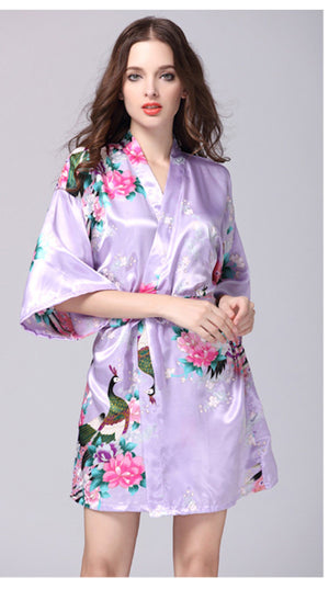 Lavender Purple Floral Printed Sleepwear for Women - 1 Piece Nightwear with Belt