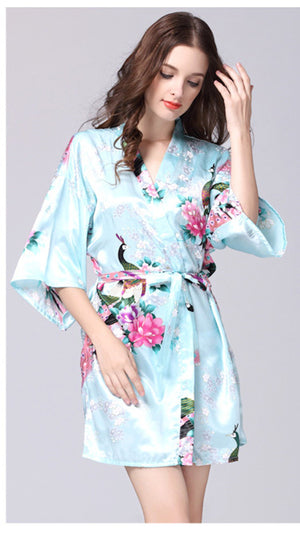 Sky Blue Floral Printed Sleepwear for Women - 1 Piece Nightwear with Belt