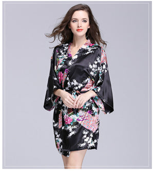 Black Floral Printed Sleepwear for Women - 1 Piece Nightwear with Belt