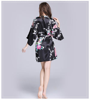 Black Floral Printed Sleepwear for Women - 1 Piece Nightwear with Belt