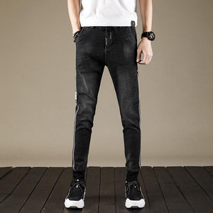 Black Slim Fit Jogger Jeans For Men - Fashion Skinny Cotton Sweatpants Zipper with Pockets