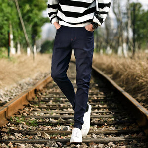 Grey & White Slim Fit Jogger Jeans For Men - Fashion Skinny Cotton Sweatpants Zipper with Pockets