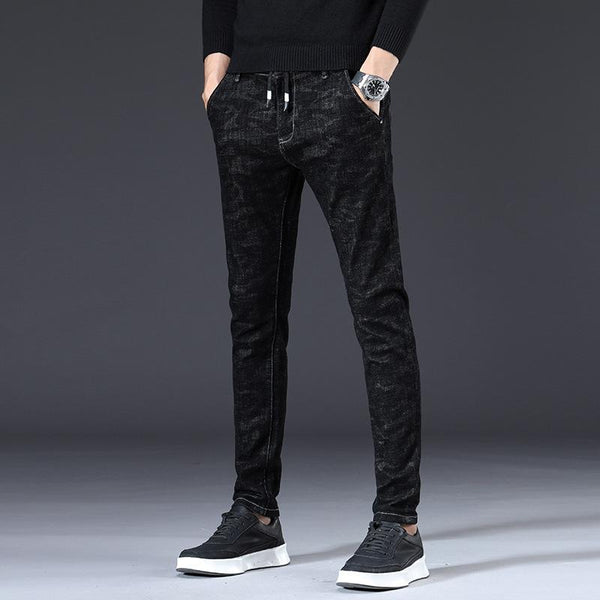 Textured Black Slim Fit Jeans For Men Fashion Skinny Cotton - ShopCelino