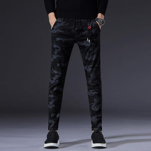 Black Textured Slim Fit Jogger Jeans For Men - Fashion Skinny Cotton Sweatpants Zipper with Pockets