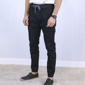 Black Slim Fit Jogger Jeans For Men - Fashion Skinny Cotton Sweatpants Zipper with Pockets