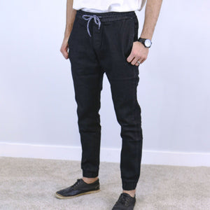 Black Slim Fit Jogger Jeans For Men - Fashion Skinny Cotton Sweatpants Zipper with Pockets