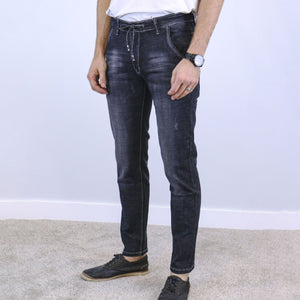 Grey & Black Slim Fit Jogger Jeans For Men - Fashion Skinny Cotton Sweatpants Zipper with Pockets