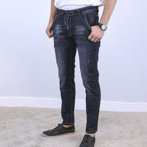 Grey & Black Slim Fit Jogger Jeans For Men - Fashion Skinny Cotton Sweatpants Zipper with Pockets