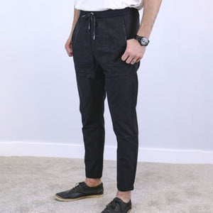 Floral Black Slim Fit Jogger Jeans For Men - Fashion Skinny Cotton Sweatpants Zipper with Pockets