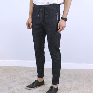 Black Slim Fit Jogger Jeans For Men - Fashion Skinny Cotton Sweatpants Zipper with Pockets