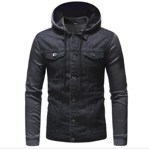 Grey Long Sleeve Winter Denim Jacket for Men - High Quality Detachable Outerwear Coat Jacket