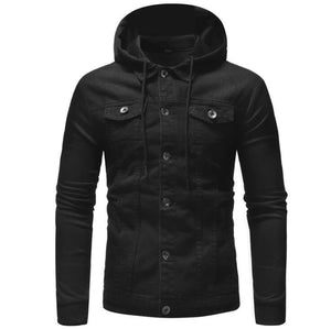 Black Long Sleeve Winter Denim Jacket for Men - High Quality Detachable Outerwear Coat Jacket