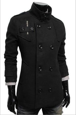 Black Fall Long Sleeve Winter Cotton Jacket for Men - High Quality Trench Detachable Outerwear