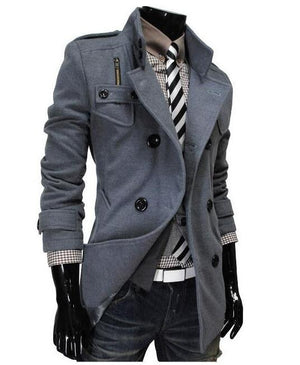 Light Grey Long Sleeve Winter Cotton Jacket for Men - High Quality Knee Legth Trench Detachable