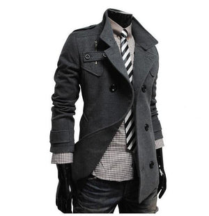 Dark Grey Long Sleeve Winter Cotton Jacket for Men - High Quality Knee Length Detachable Outerwear
