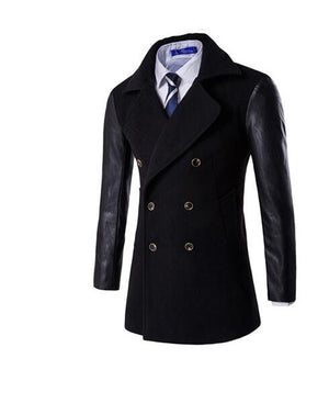 Black Long Sleeve Winter Cotton Jacket for Men - High Quality Trench Detachable Outerwear Coat