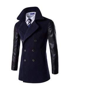 Blue Long Sleeve Winter Cotton Jacket for Men - High Quality Trench Detachable Outerwear Coat Jacket