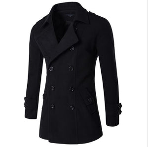Black Long Sleeve Winter Cotton Jacket for Men - High Quality Trench Detachable Outerwear Coat