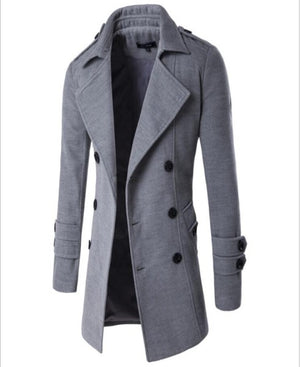 Light Grey Long Sleeve Winter Cotton Jacket for Men - High Quality Trench Detachable Outerwear