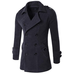 Dark Grey Long Sleeve Winter Cotton Jacket for Men - High Quality Trench Detachable Outerwear Coat