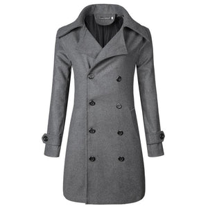 Grey Long Sleeve Winter Cotton Jacket for Men - High Quality Trench Detachable Outerwear Coat Jacket