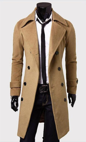 Tan Long Sleeve Winter Cotton Jacket for Men - High Quality Trench Detachable Outerwear Coat Jacket
