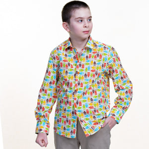 Multicolor Printed Boys Floral Hawaiian Shirts - Tropical Long Sleeve Shirts for Casual Look