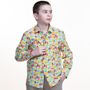 Multicolor Printed Boys Floral Hawaiian Shirts - Tropical Long Sleeve Shirts for Casual Look