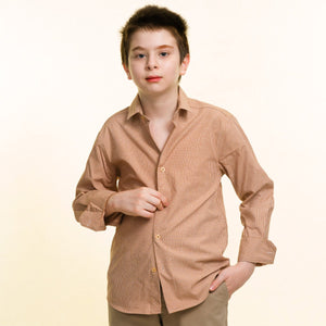 Peach Colored With Lines Boys Floral Hawaiian Shirts - Tropical Long Sleeve Shirts for Casual Look