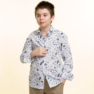 Light Grey Purple Texture Boys Floral Hawaiian Shirts - Tropical Long Sleeve Shirts for Casual Look