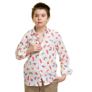 Ranibow & Icecream Boys Floral Hawaiian Shirts - Tropical Long Sleeve Shirts for Casual Look
