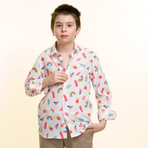 Ranibow & Icecream Boys Floral Hawaiian Shirts - Tropical Long Sleeve Shirts for Casual Look