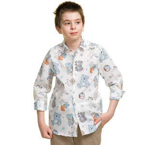 Multicolor Toy Shapes Boys Floral Hawaiian Shirts - Tropical Long Sleeve Shirts for Casual Look