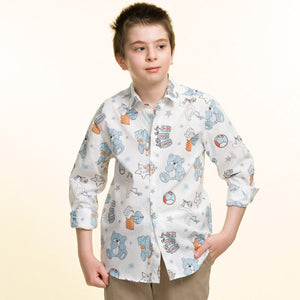 Multicolor Toy Shapes Boys Floral Hawaiian Shirts - Tropical Long Sleeve Shirts for Casual Look