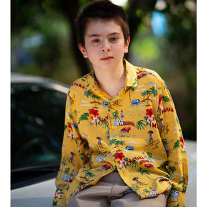 Yellow Village Textured Boys Floral Hawaiian Shirts - Tropical Long Sleeve Shirts for Casual Look