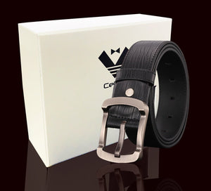 Black Cowhide Anti Scratch Mens Stainless Steel Designer Buckle Belt - Perfect Leather Dress Belt