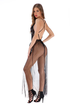 Black Transparent Womens 2 Piece Sexy Lace Corset Lingerie Set - Push Up Sexy Bustier with G-String