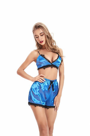 Sapphire Blue Transparent Sleepwear for Women - See Thru Lace 2 Piece Nightwear Lingerie Set