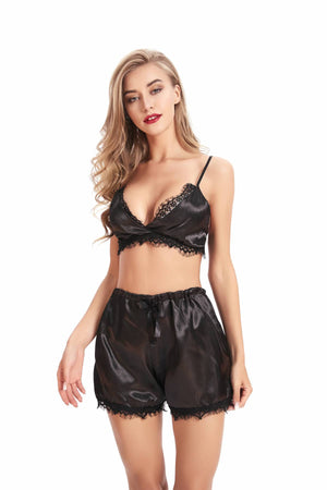 Rose Pink Sheer Womens Hot Lace Babydolls Sets - Low Cut Chemise Lingerie Set Sleepwear for Women