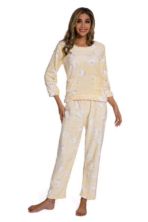 Yellow-Cute Rabbit print Sleepsuit