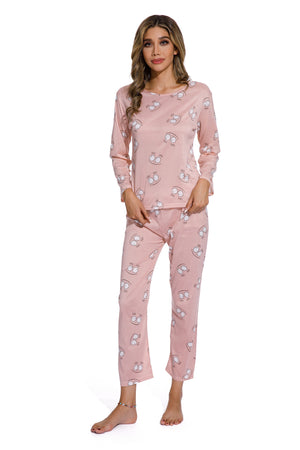 Pink-Cute smiley print pajamas set