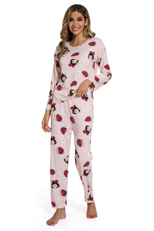 Spring Autumn Strawberry Print  Sleepwear set