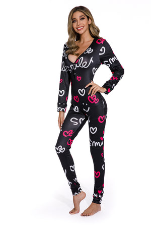 Long Sleeve Smiley Pajamas Jumpsuit