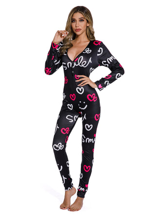 Long Sleeve Smiley Pajamas Jumpsuit
