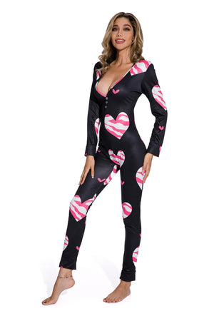 Long sleeve Love Print Pajamas Jumpsuit