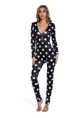 One-Piece Black white polka dot Sleepwear