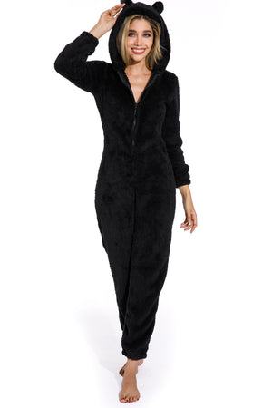Black-Plus Size Winter Hooded Sleepwear for women