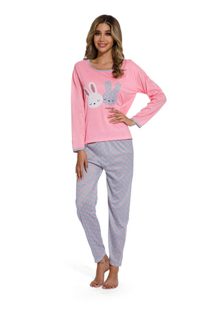 Pink-Cute Long eared rabbit Print Sleepsuit