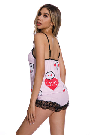 Pink-Plus size Cute Panda print women Sleepwear suit