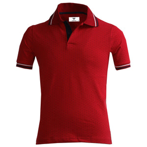 Red With Black Dots Mens Slim Fit Polo Shirts - 100% Soft Cotton - Tailored Comfortable Fit